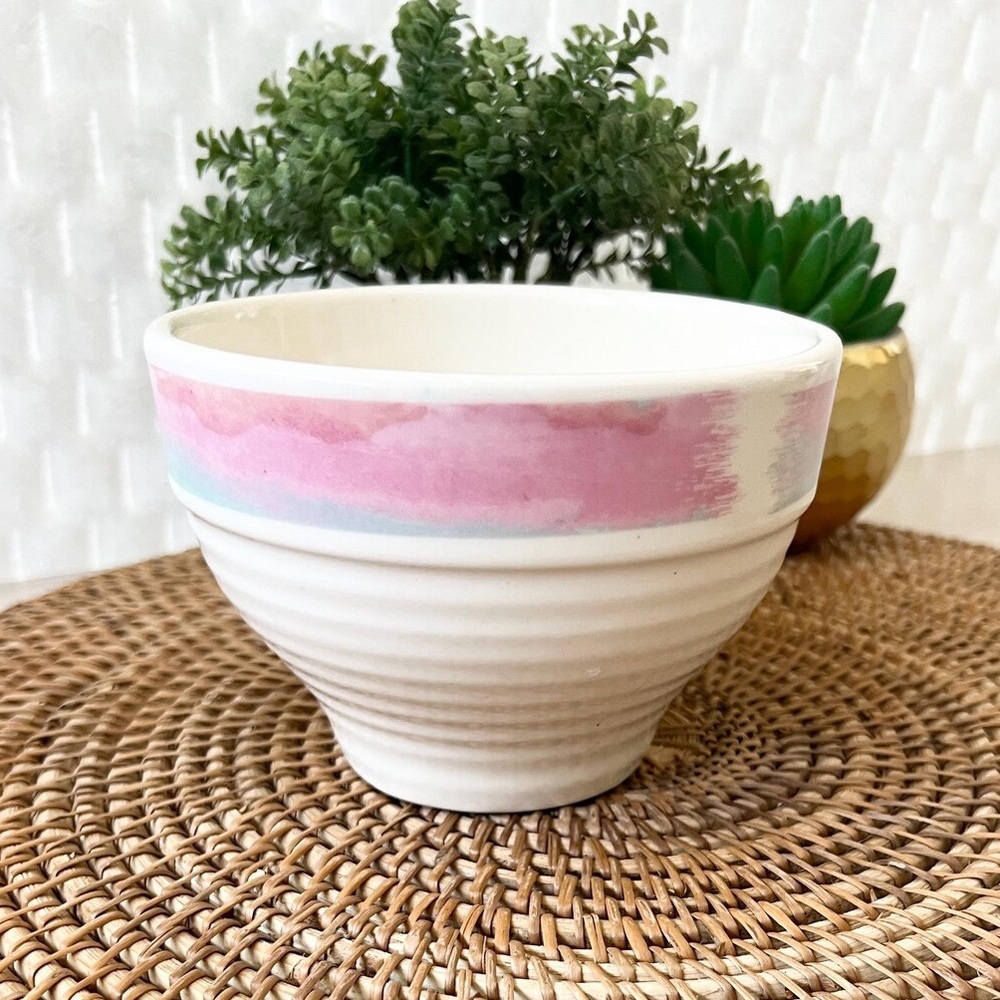 Treasure Craft Mirage Stoneware Cereal Mixing Bowl Pastel Ivory Pink Green USA
